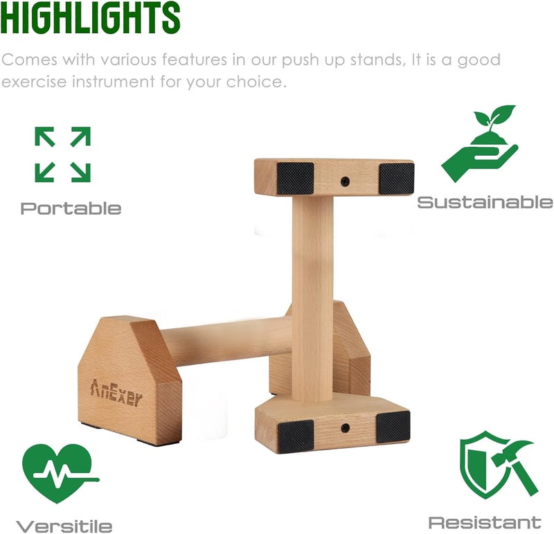 AnExer Push Up Stands, Handstand Parallettes Bars, Solid Wood Push Up Bars with Non-Slip Mat Push up Handles for Floor Exercise Home Workout Equipment for Men & Women Strength Training - Image 3
